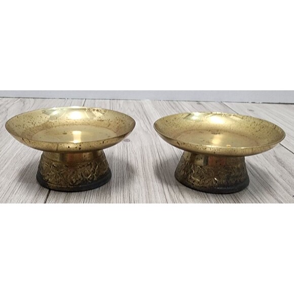 Elegant Expressions 3 Inch Brass Pillar Candle Holder Collectible Decor Set of 2 - Picture 1 of 9